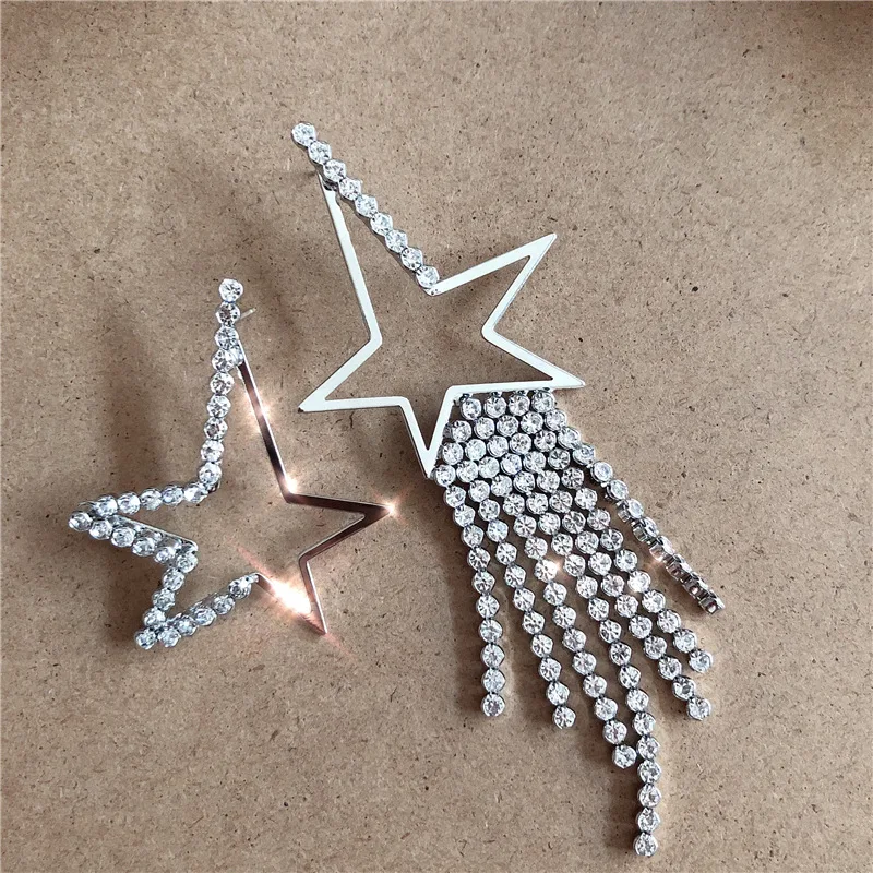 Luxury Rhinestone Star Tassel Big Earrings Women New Statement Party AB Earrings Jewelry