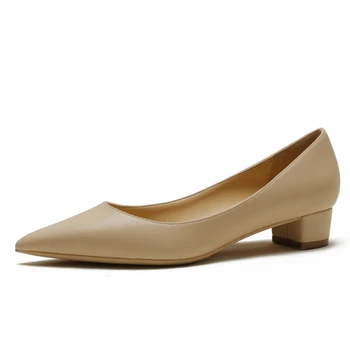 

Summer Office Shoes Women Pumps 3CM High Heels Party Simple Pointed Toe Square Heels Woman Leather Shoes For Girl C0049
