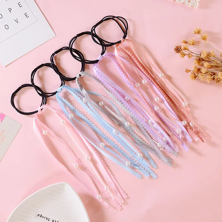 200 шт/Партия DIY Простые мульти Длинные ленты повязки для волос с бантиками эластичность жемчуг Резиновая лента Инструменты для укладки волос аксессуары HA1097