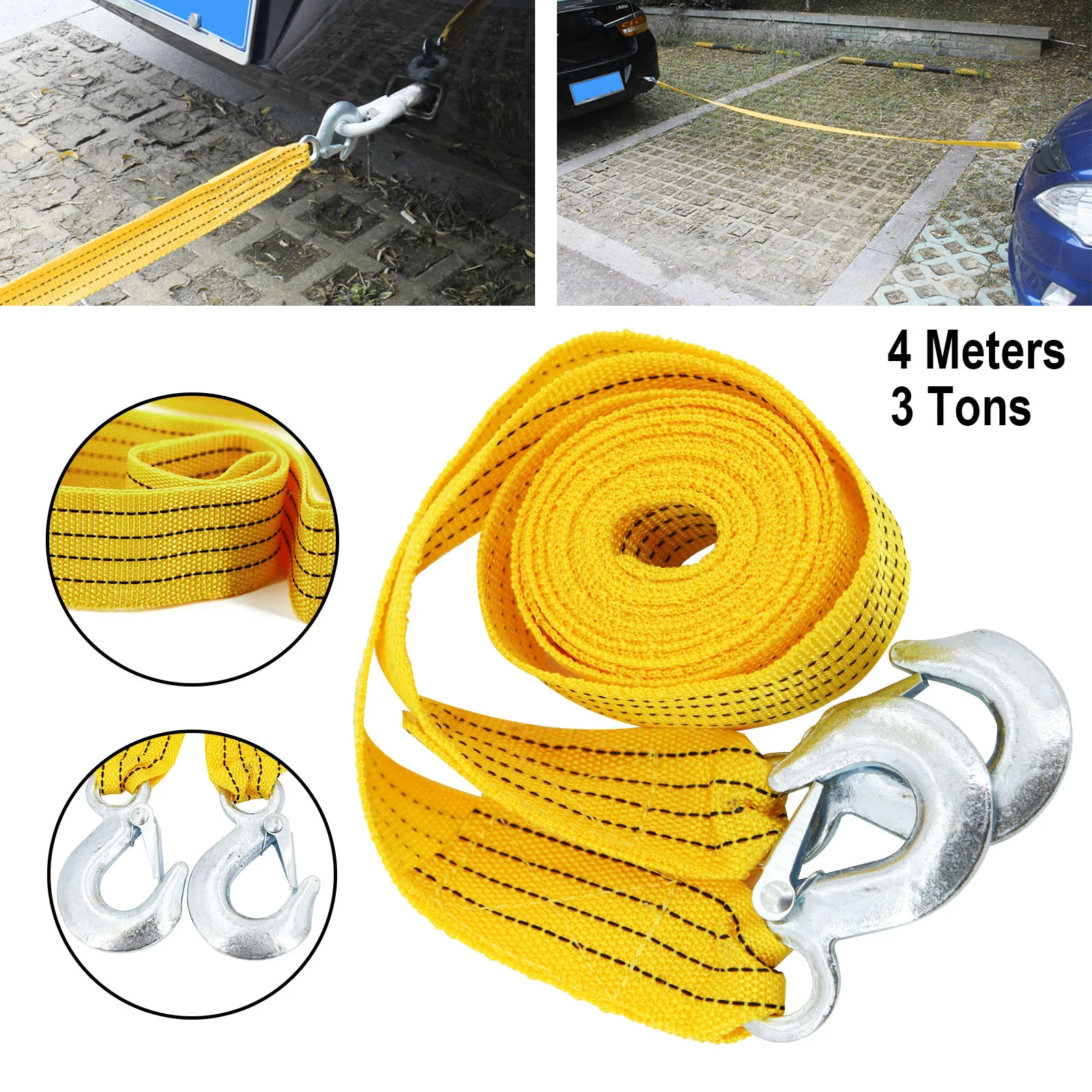 4m Heavy Duty 3 Ton Car Tow Cable Towing Pull Rope Rescue Tool