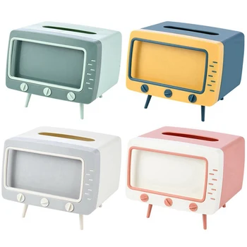 

Creative Desktop TV Shape Multifunctional Tissue Box Tissue Holder Mobile Phone Card Slot Rack Napkin Storage Box