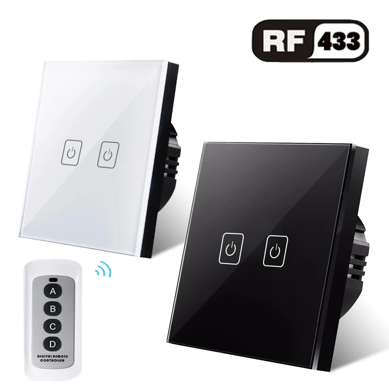 EU Standard Wireless Remote Control Light Switches 2 Gang 1 Way RF433 Wall Touch Switch For Smart Home | Обустройство дома