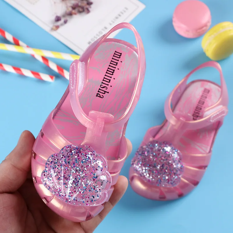 

2020 Summer New Girls Sandals Princess Fashion Kids Shoes Sequin Jelly Shoes PVC Children Casual Sandals Baby Toddler Sandals