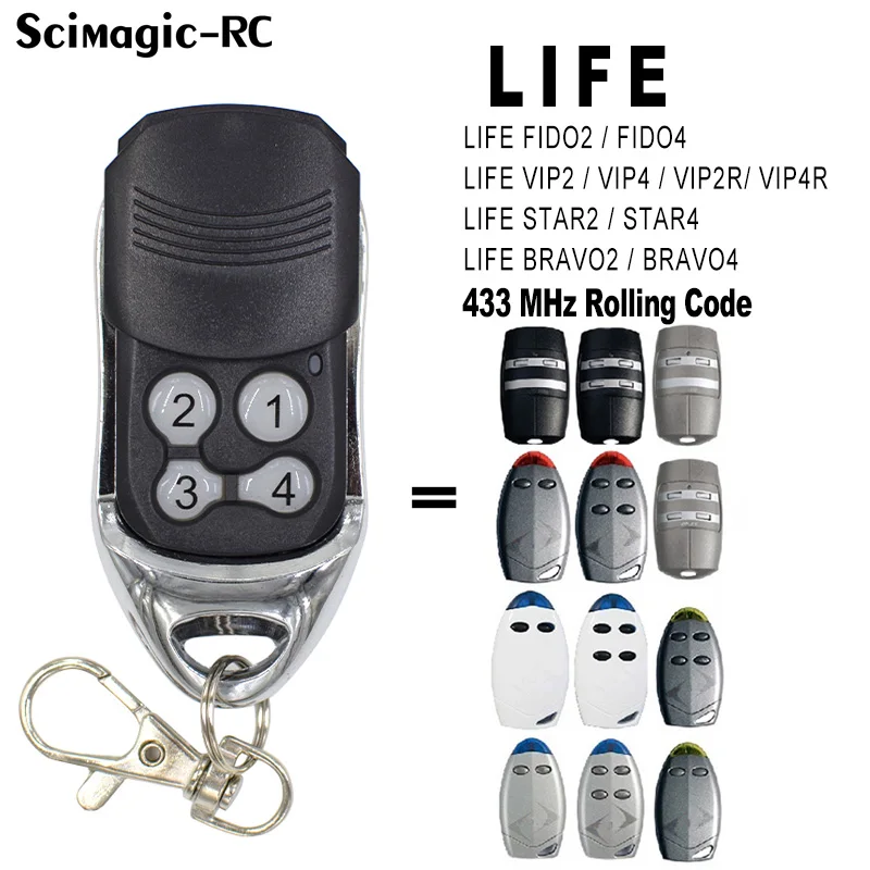 

100% For LIFE FIDO2 FIDO4 Gate Remote Control Garage Door Opener Command Wireless Transmitter 433mhz Rolling Code Key Fob
