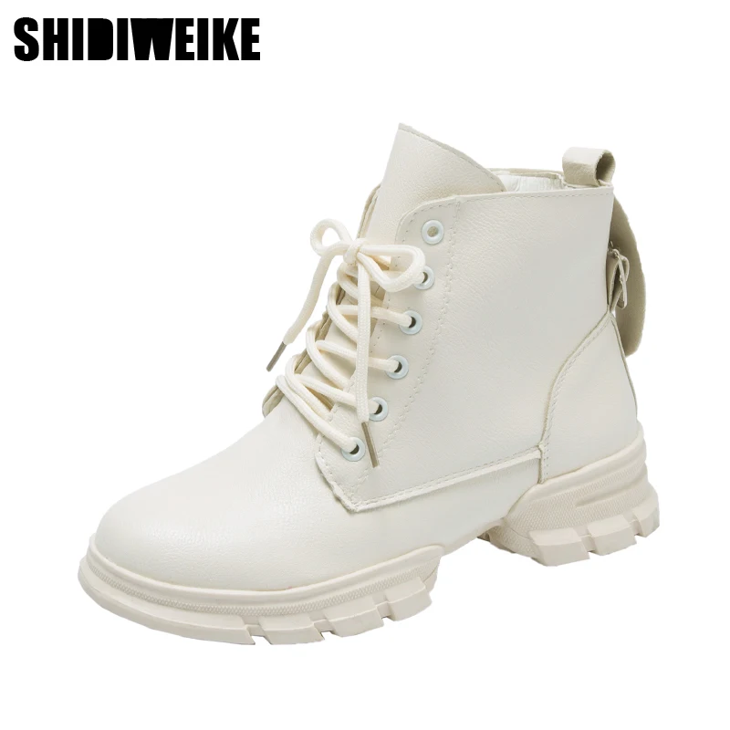 

2020 Round Toe Ankle Boots For Women Lace up Black creamy-white Color Female Boots Warm Classic Style Women Shoes x334