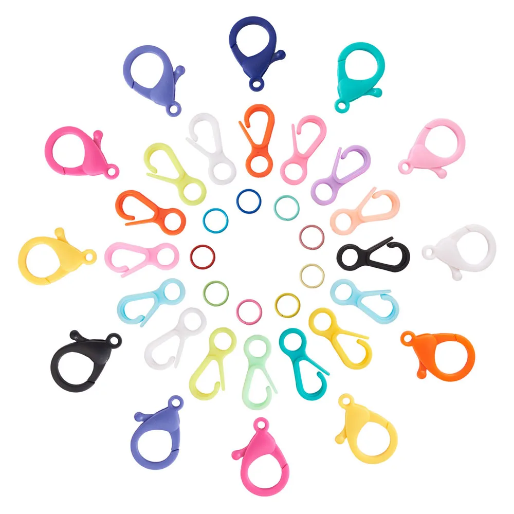 

Plastic Lobster CLaw Clasps with Iron Close but Unsoldered Jump Rings Mixed Color Clasps 105pcs/set Jump Rings: 130pcs/set