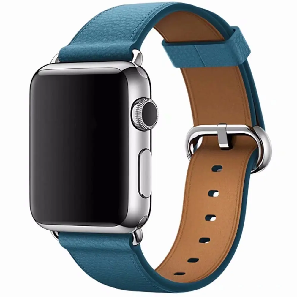 sea blue Кожаный ремешок для часов Apple Watch 42 мм 38 мм 40 мм 44 мм для iWatch ремешок Спортивная Пряжка 1 2 3 4 серия 5 - Цвет ремешка: sea blue