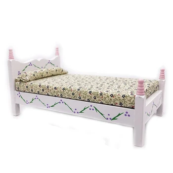 

1:12 Handicraft Mini Bed With Pillow For Girls Dollhouse Bedroom Furniture Toy For Children Pink Color