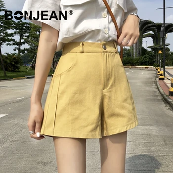 

High Waisted Shorts For Women Summer Korean Style Woman Beige Yellow Shorts Streetwear Pocket Ladies Shorts Z054