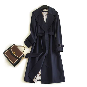

Double Breasted Windbreaker Female Lapel Collar Long Sleeve Lace up Plus Size Trench Coat Women Fashion 2020