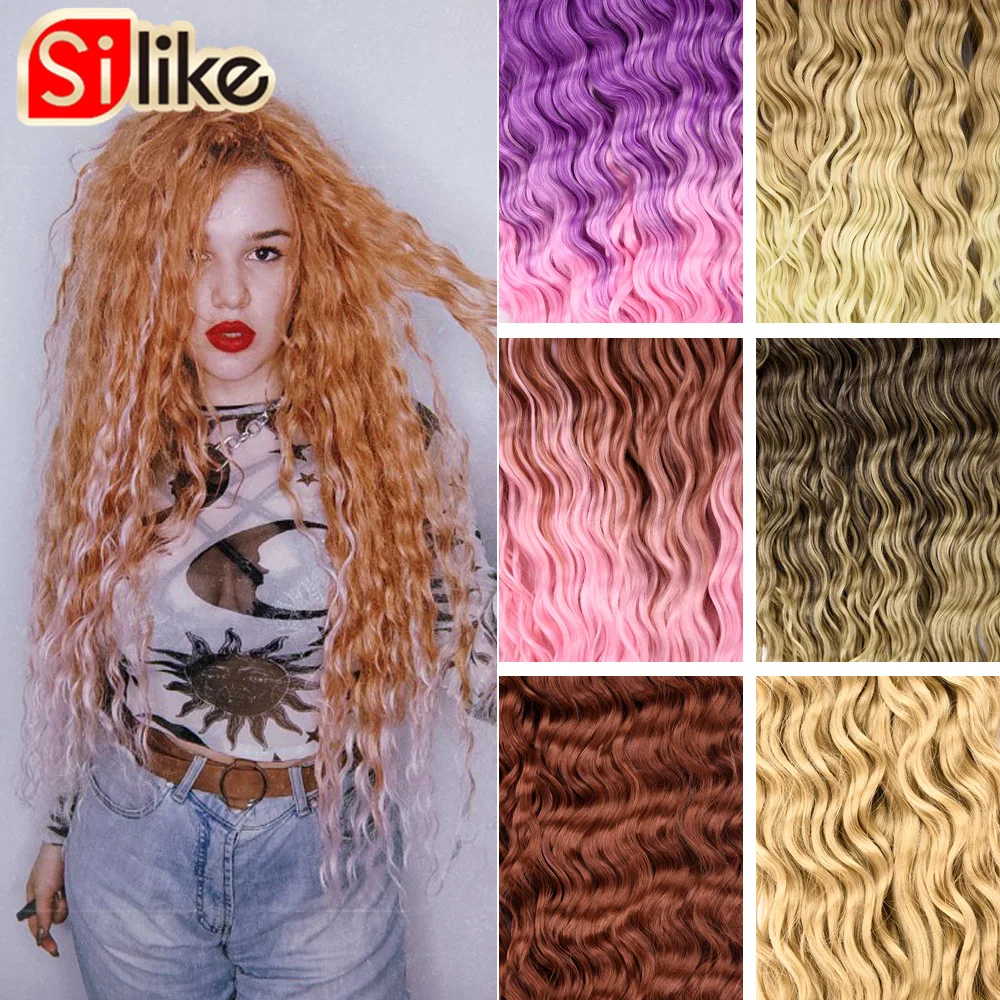 Silike Zizi Synthetic Deep Wave Crochet Hair Pink Ocean Wave 32 Inch Synthetic Light Weight Wear Braiding Hair Extensions