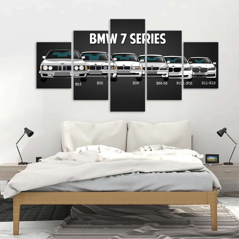 Холст Печатный плакат домашний Декор 5 шт. HD Белый спортивный автомобиль картины стены искусства гостиная модульная рамка