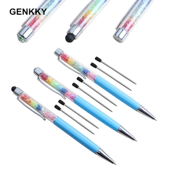 

9PCS/Lot Creative Crystal Pen Diamond Ballpoint Pens Stationery Ballpens Stylus Pen Touch Pen 11 Colors Oily Black Refill 0.7 mm