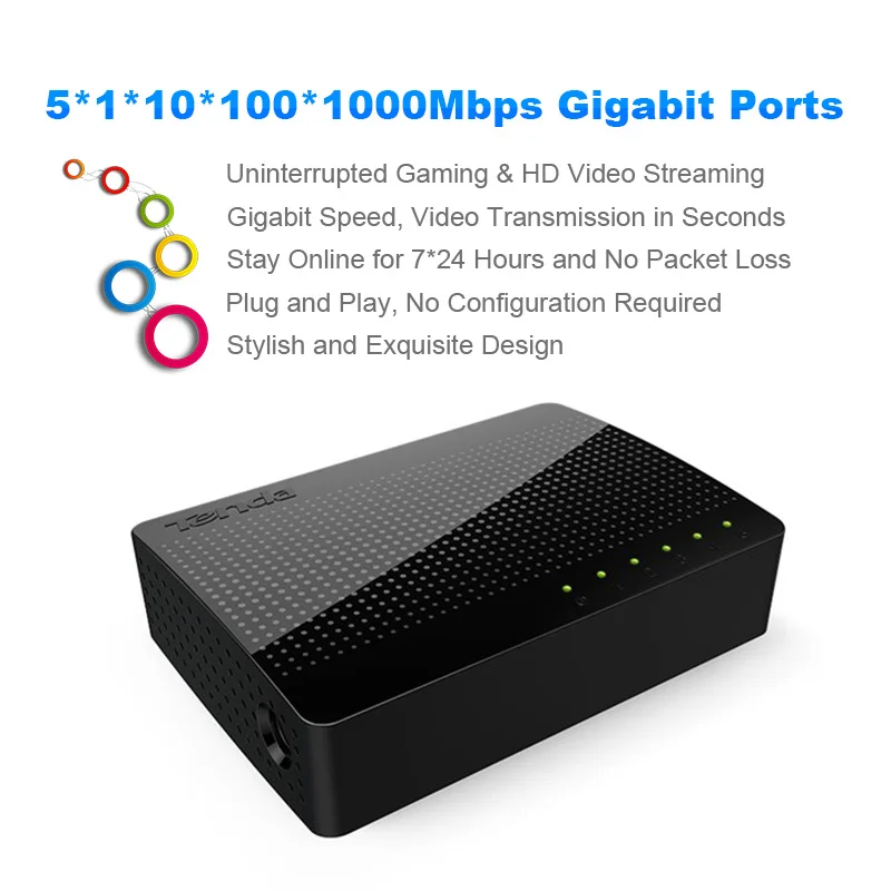 Tenda SG105 Ethernet коммутатор 5 гигабитный Порт настольный коммутатор 10/100/1000 Мбит/с RJ45 порт Soho коммутатор LAN концентратор plug and play
