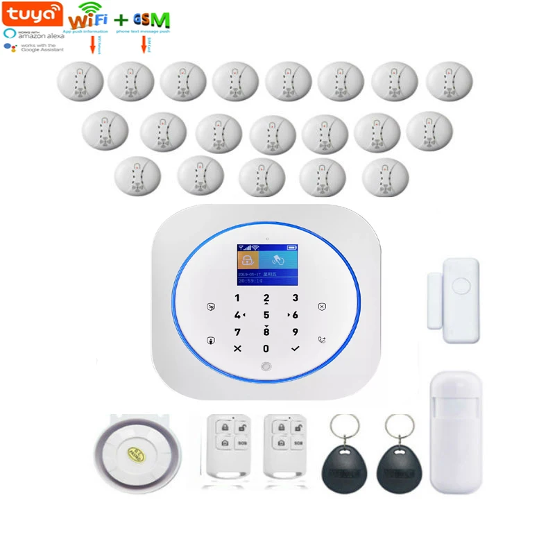 

Yobang Security Wifi GSM Home Security Alarm System kit Support IOS and Android Tuya APP Smart Sensor Alarm With Smoke Detector