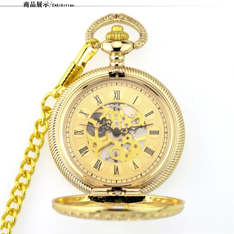Роскошная золотая римская подвеска для мужчин и женщин, Механические карманные часы, ожерелье с цепочкой-брелоком
