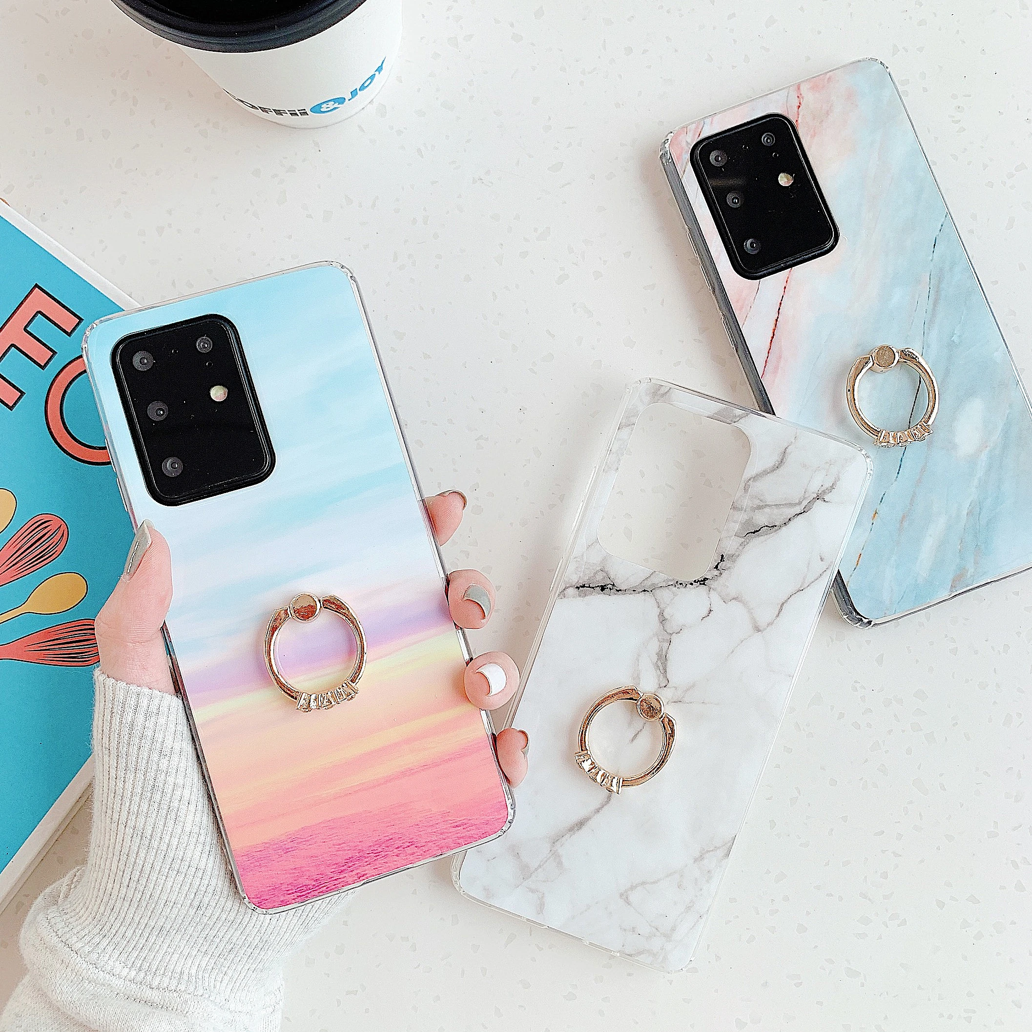 

Ring Bracke Case Soft TPU Marble Back Cover For Samsung S8 S9 S10 S20 ultra Note 8 9 10 Plus A10 A20 A30s A70 A50s A51 A71 A40