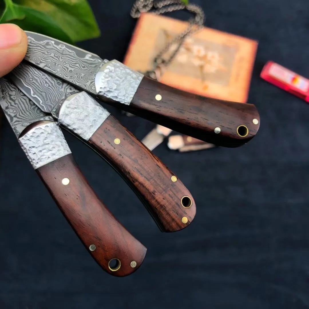 Тактический складной нож дамасская сталь лезвие деревянная ручка выживания Карманные охотничьи ножи Рыбалка EDC инструмент