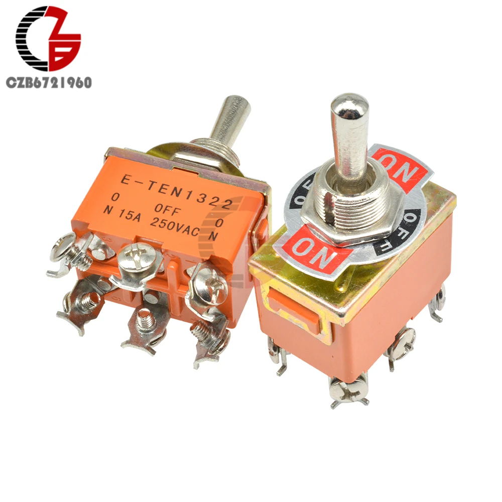 

E-TEN1322 Toggle Switch 31*19.8MM Orange 6Pin On-Off-On Switch Copper Contactor 250V 15A for Car Speaker PC