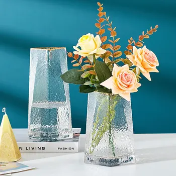 

Triangle Mouth Hammer Pattern Flower Glass Vase Home Decoration Accessories Modern Living Room Decoration Vase For Wedding Decor