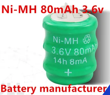 

500pcs/lot Customize ni-mh NIMH 3.6V 80mAh rechargeable battery button cell with pin wires for meter light GPS manufacturer