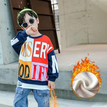 

Boys clothes 3-13T kids spring long sleeve t shirt baby boys winter plush inside warm jacket children fashionable sweatsirt caot