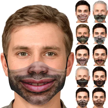 

Dust Mask Funny Beard mouth Printed Face Shield Female Male Outdoor Haze Proof Washable Reusable Protective Masque Mouth Cover