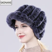 Горячая Распродажа! Женский Настоящий мех кролика, шапка, зимние вязаные шапки из натурального меха кролика Рекс, Россия, Женский помпон из натурального меха, шапки-бини