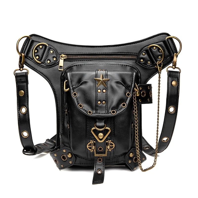 Панк-рок кожа, мужская сумка на плечо, Женская Ретро мотоциклетная поясная сумка, Готическая кожаная мужская поясная сумка