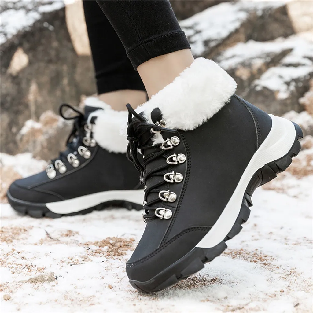 Women Winter Plus Velvet Warmer Hiking Snow Boots Keep warm fur plush Insole shoes woman Casual Cotton Lace-Up Flat Sneakers
