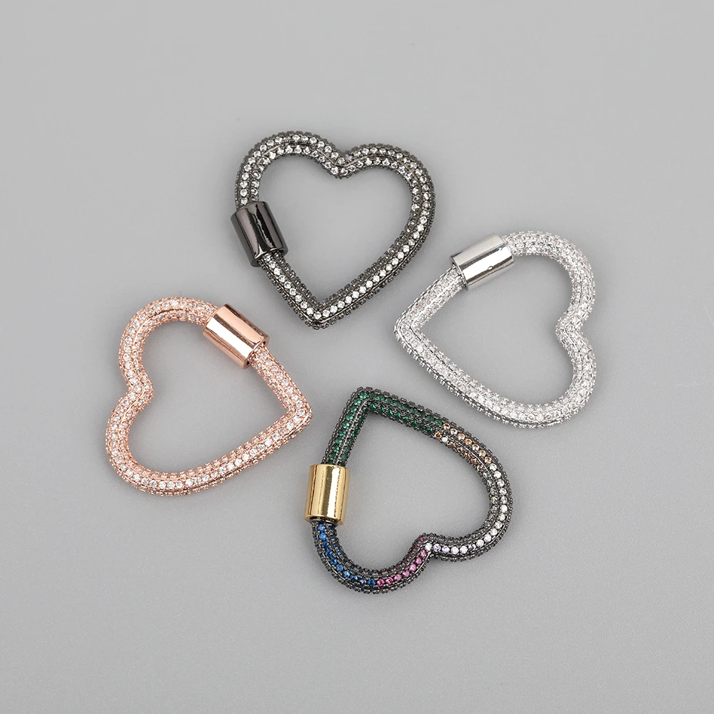

5pcs/Lot 26mm Rainbow CZ Micro Pave Heart Shape Carabiner Clasps Zirconia Connector Screw Clasps For DIY Jewerlry Findings