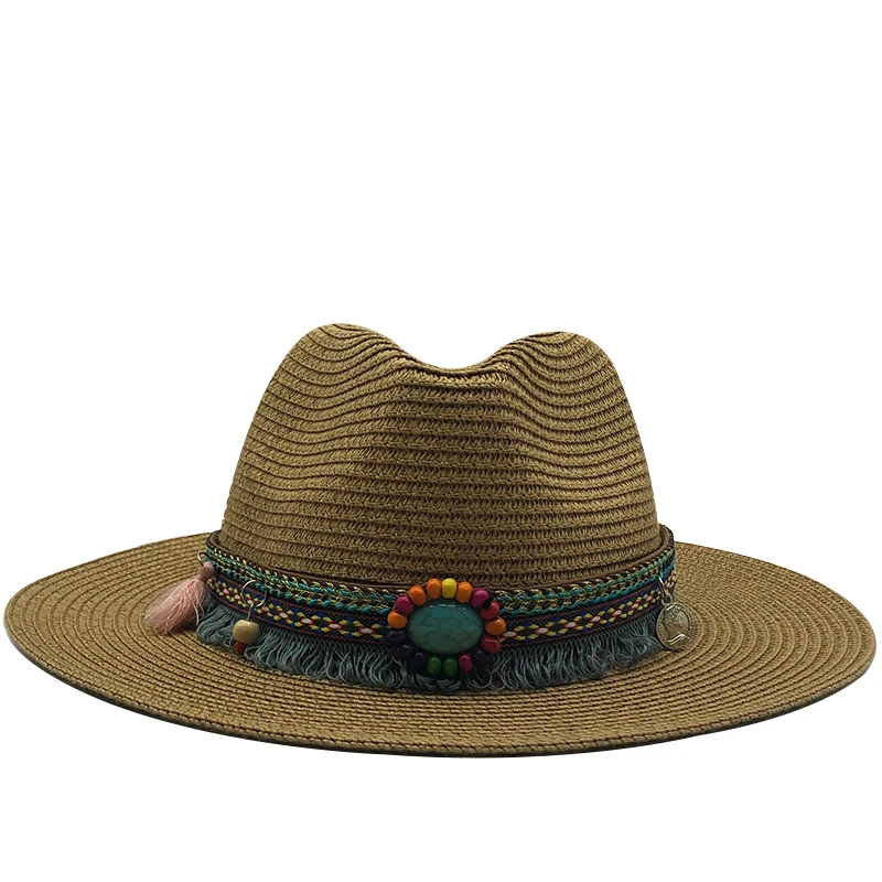 

Simple Summer Women's Jazz Caps hats For men with Wide Birm Girl Straw Vintage Hat Floppy Sun Beach Church Cap Gorros