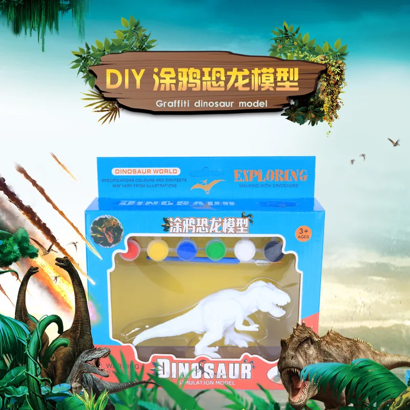 Картина DIY Цветная модель динозавра пластиковая детская живопись пигмент граффити Белая форма цветной Рисунок игрушка динозавр