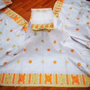 

Hot selling cotton embroidered african bazin fabric guinea fabric for dress WHITE african lace fabric 5+2yards/lot