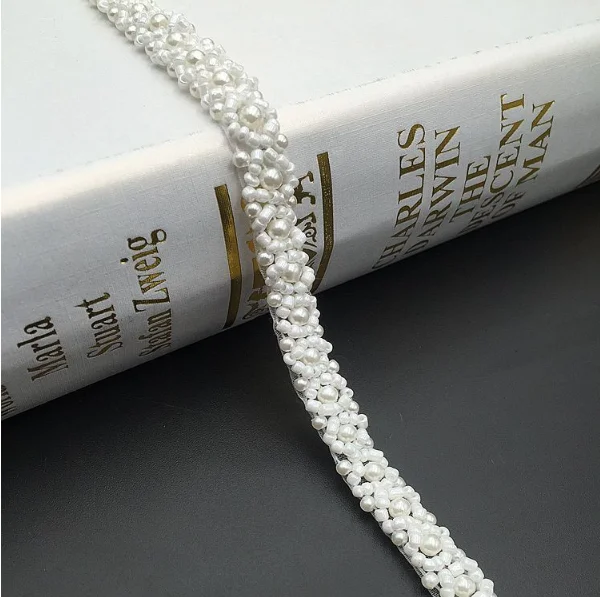 Diy тяжелые ногти на руках бусина аксессуары для одежды аксессуары для ногтей бусина штрих-код жемчужные бусины кружева 1 ярд 90 см - Цвет: PearlWhite