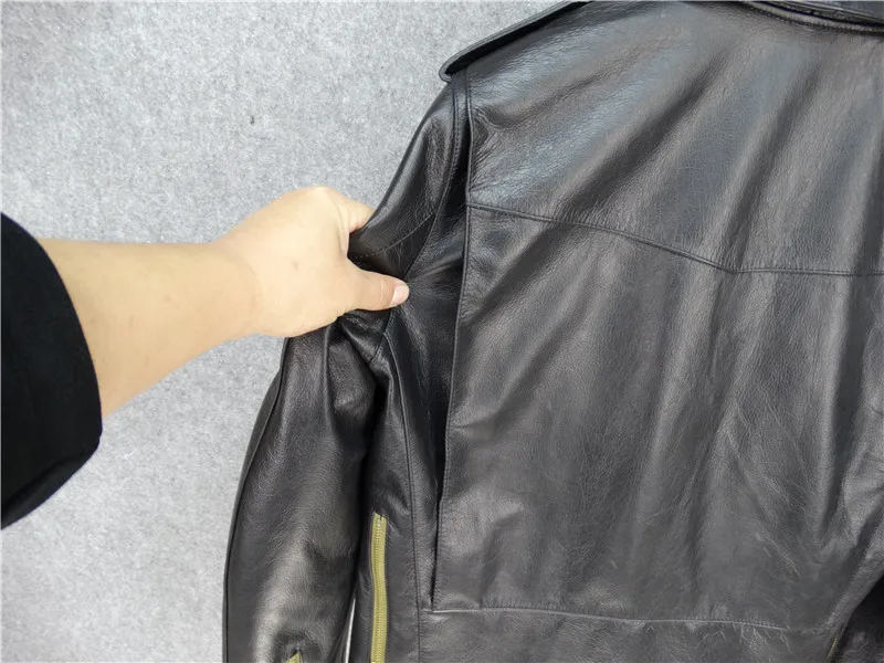 Blakc Мужская Американская J24 мотоциклетная кожаная куртка размера плюс XXXL шерстяной воротник Натуральная Воловья кожа теплая байкерская куртка