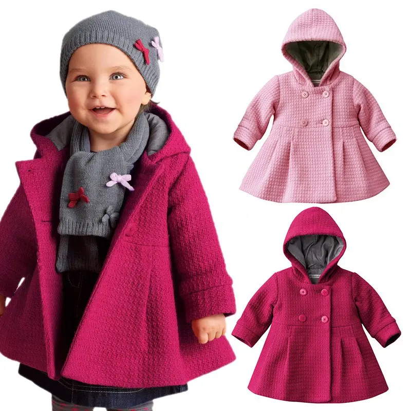  Baby Jacket Girl Toddler Winter Warm Fleece Pea Coat Snow Outwear Suit Clothes Red Pink