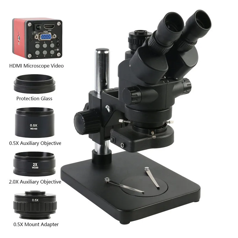 Simul Focal Continuous Zoom 3.5X-90X Trinocular Stereo Microscope 14MP 1080P HDMI VGA Video Camera 144 LED Ring Light | Инструменты