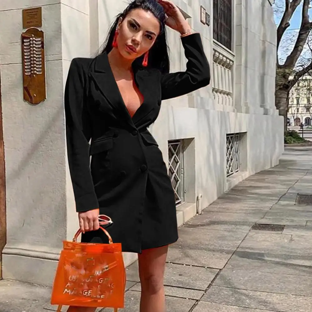 2019 Fashion Womens Blazer Long Double Breasted Button Front Military Style Long Sleeve Casual Office Famale Jaket blazer mujer