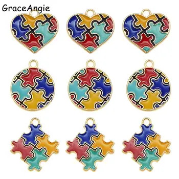 

6pcs Enamel autism pendant Colorful Jewelry Making DIY Handmade Craft Puzzle Piece Charms For Bracelet Earrings Cute Gift DIY