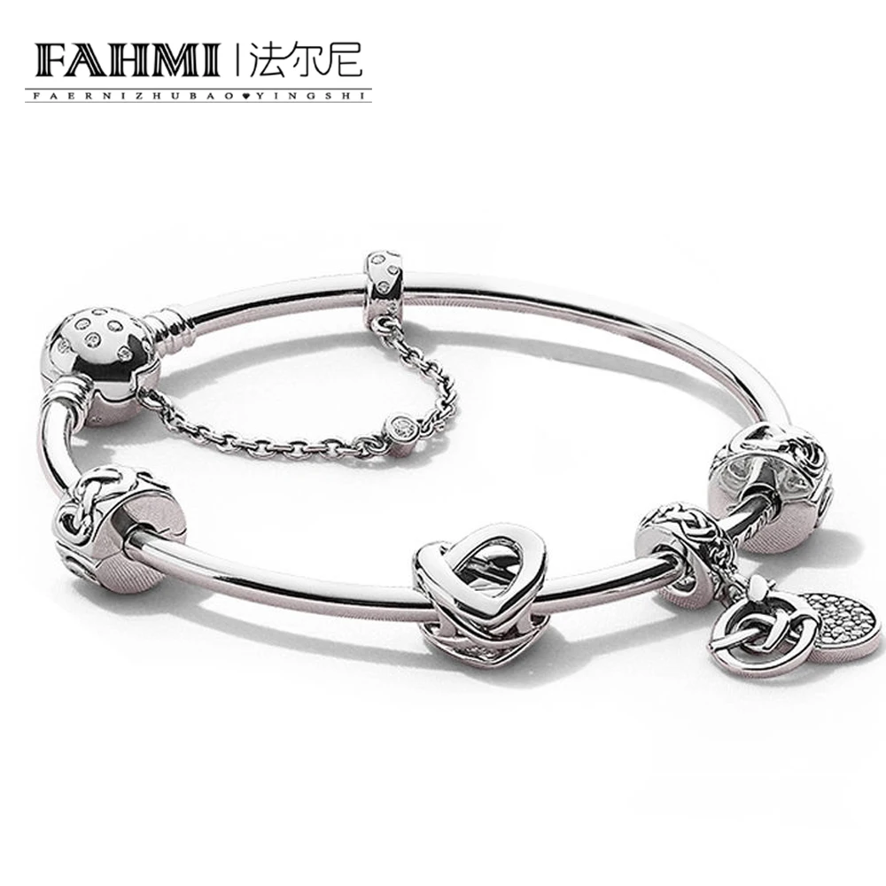 

FAHMI 100% 925 Sterling Silver ZT0300 Heart Interweaving Mother's Day Strings Charm Bracelet Gift Set Vintage Jewelry