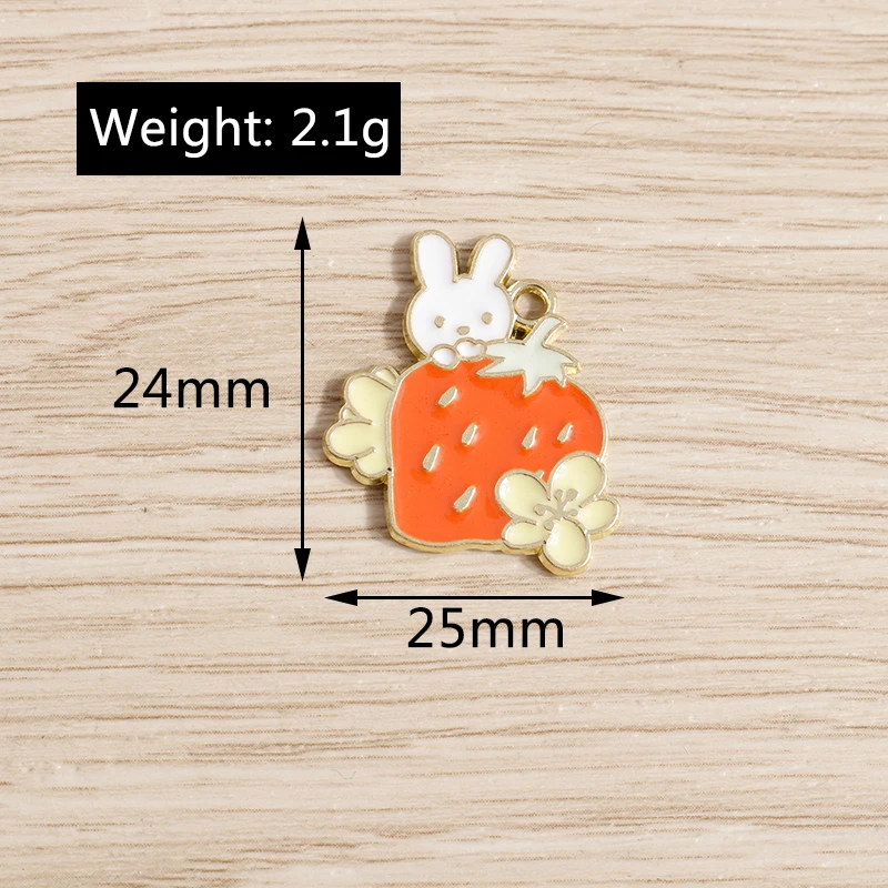 10 stücke Cartoon Emaille Tier Kaninchen Charms für Schmuck Machen Obst Erdbeere Karotte Charms Anhänger für DIY Halsketten Ohrringe – Detail 18
