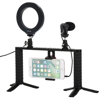 

PULUZ 4 in 1 Photography Live Broadcast LED Selfie Light Smartphone Video Rig Handle Stabilizer Aluminum Bracket Kits Microphone