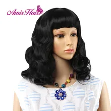 Black Bob Curly Synthetic Wigs With Flat Bangs Blonde Pink Soft Fake Hair Heat Resistant Fiber Hair for Women