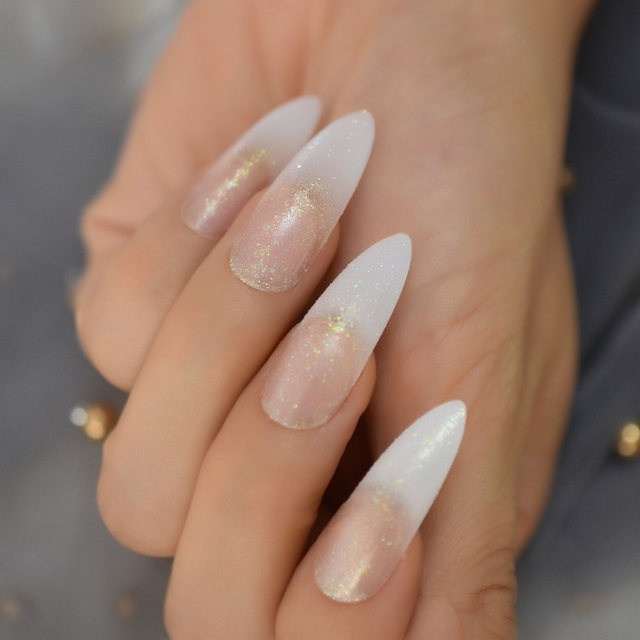 Long STILETTO False Nails Pre-designed Curved Pink Marble Press On Nails including glue sticker