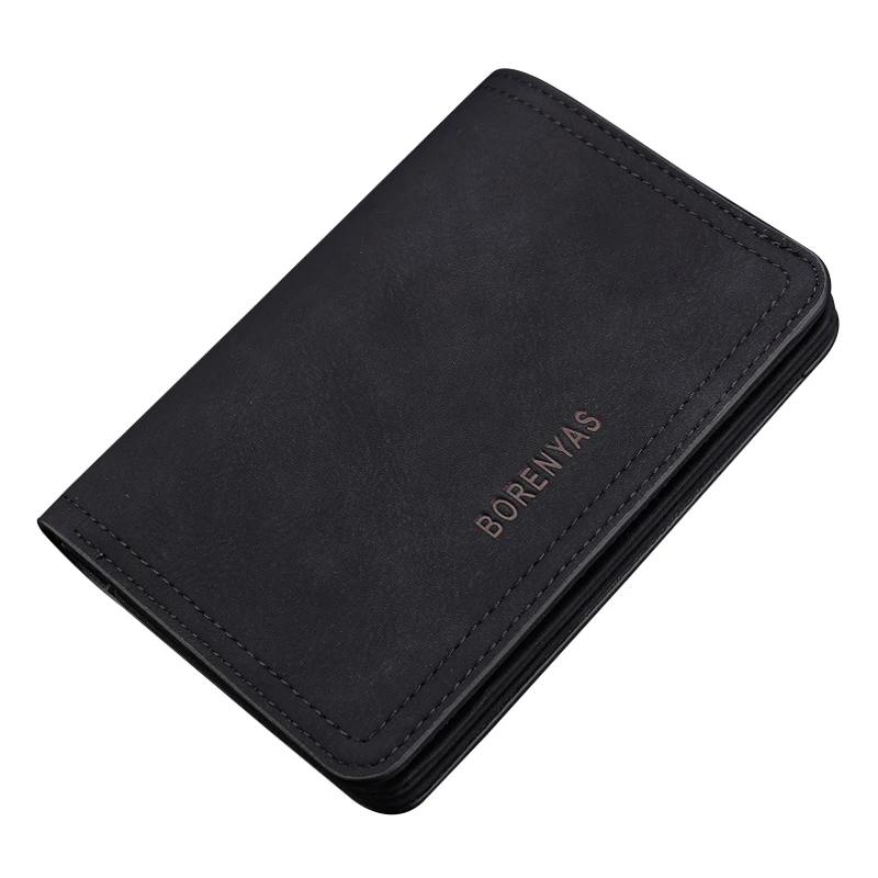 Мужской бумажник в винтажном стиле из искусственной кожи, короткий вертикальный секционный кошелек на молнии, мульти-держатель для карт, модный мужской мягкий карман для монет - Цвет: Черный