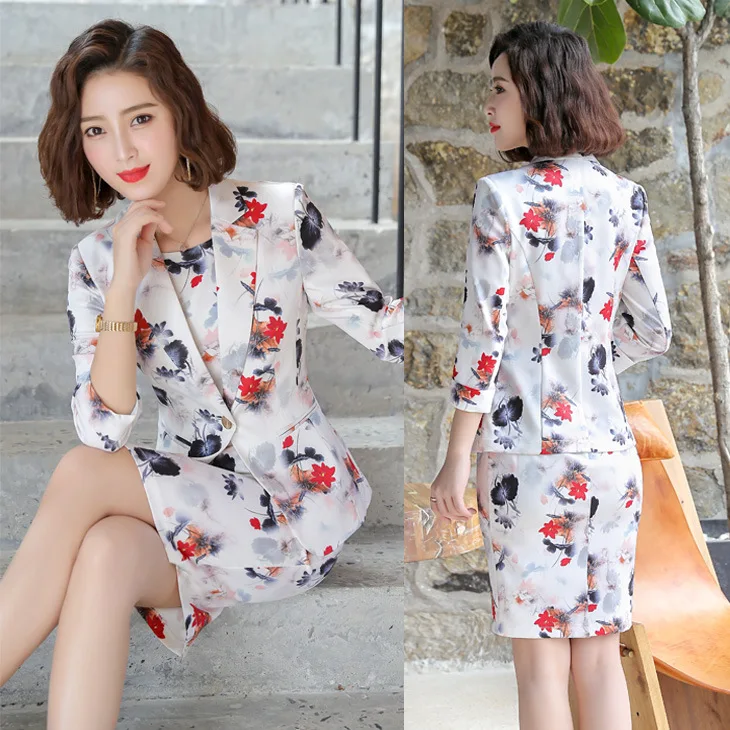 

Early Spring Three-quarter-length Sleeve Suit Jacket Female Spring New Style Elegant Half-sleeve Shirt Printed Floral-Print Busi