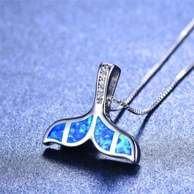 Красивая модная подвеска в виде русалки, голубое/белое ожерелье с кулоном для женщин, ожерелье с хвостом Кита, вечерние подарки