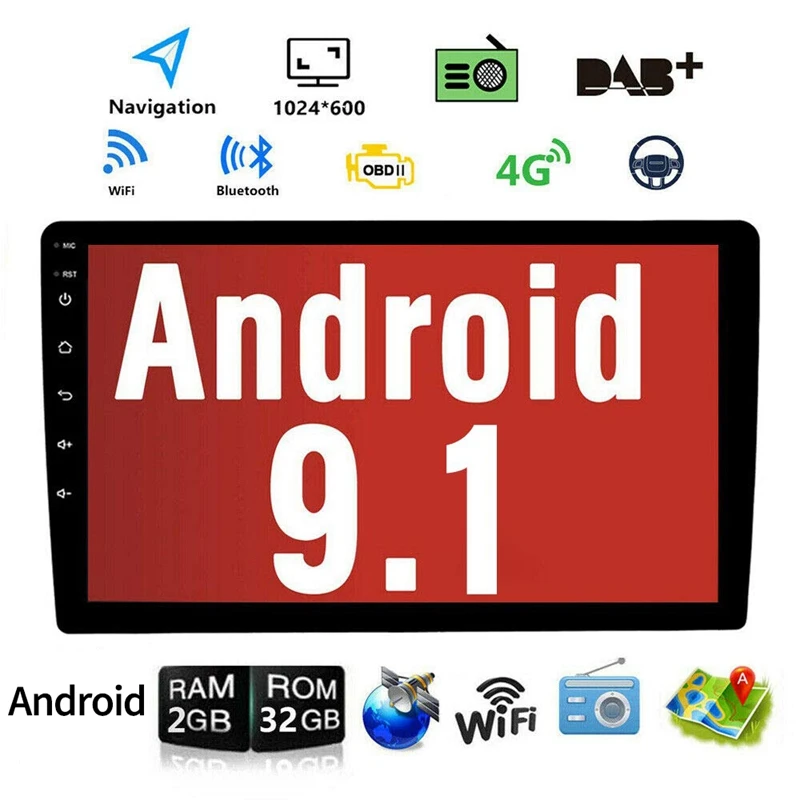 

Android 9.1 10.1 Inch Press Screen 2Din Car Multimedia Radio GPS Navigation In-Dash Car Stereo MP5 Player Autoradio with WiFi Bl