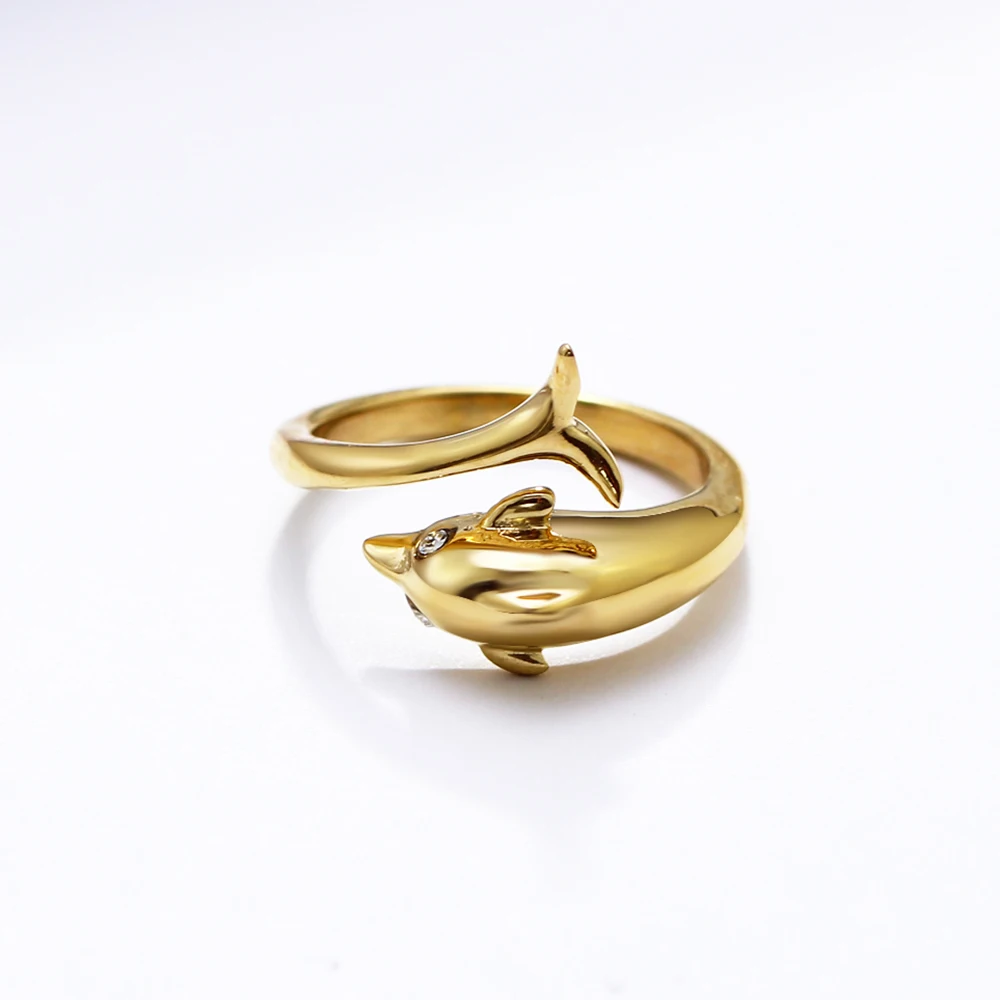 Cute dolphin ring 316L Stainless steel Jewelry Birthday Gift for Girl Gold color Lovely Rings Female OL Jewellery